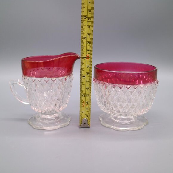 Indiana Glass Company Ruby Flashed Iridescent Diamond Point Pattern Vintage - Picture 9 of 9